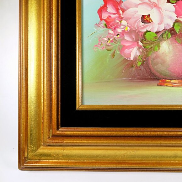 Robert Cox Signed 14x15" Framed Oil Painting Floral Still Life in Pink Vase - Picture 3 of 10
